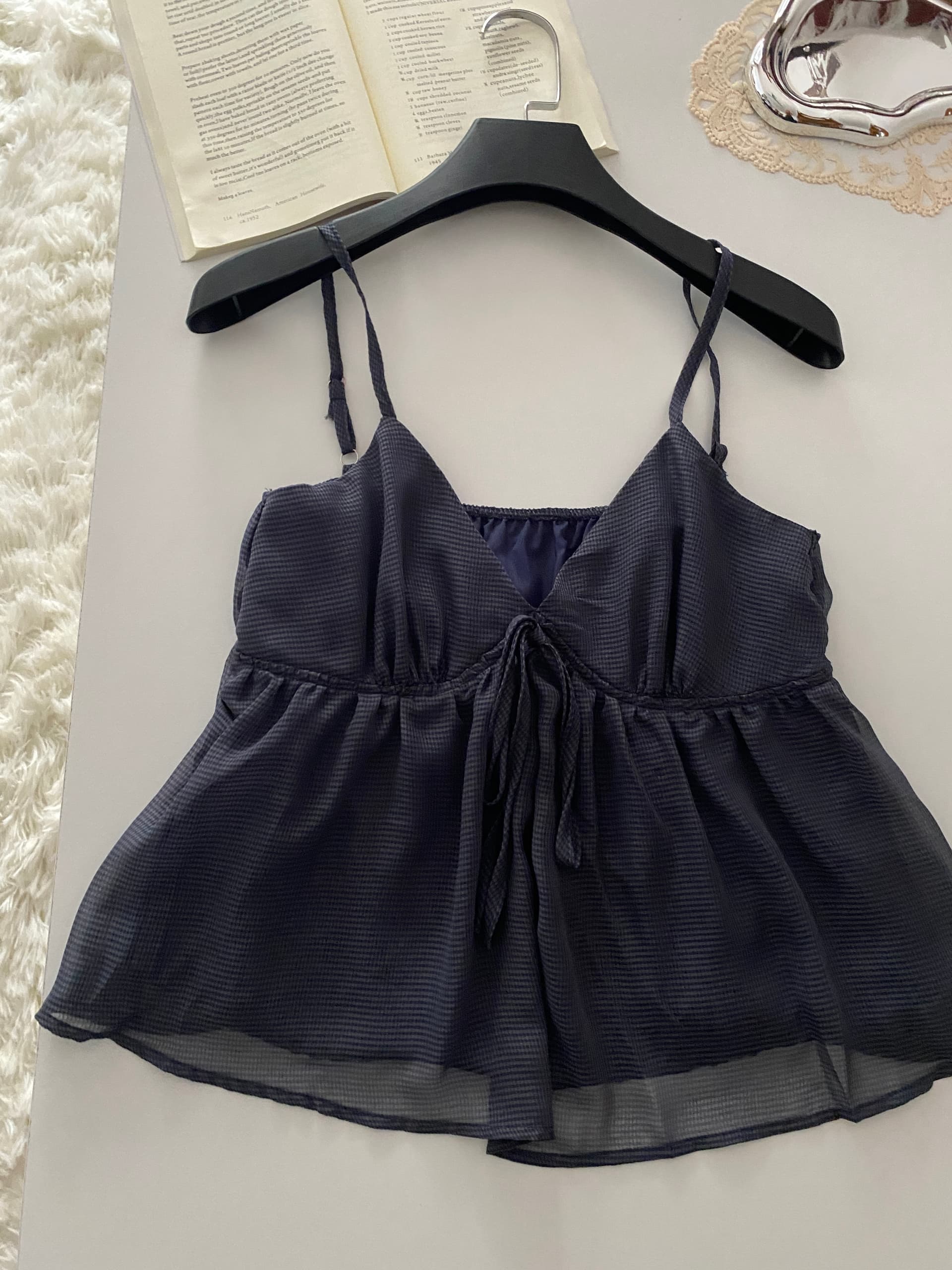 황색 오직 오직 zzpalette 한여름 달콤한 꿈 휴가 센스 V넥 좋은 어깨끈 도트 무늬 체크무늬 슬립 작은 셔츠 상세 이미지 10