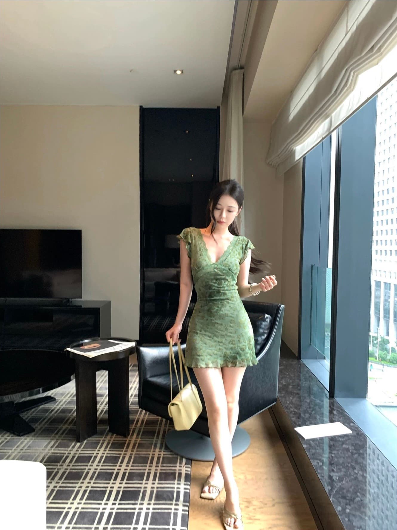 wuu2sweet 우 너무 달콤한 레이스 작은 날다 소매 비스듬한 자르다 레오파드 무늬 치마 여성 깊은 v 섹시함 몸매 가꾸기 허리 수축 드레스 상세 이미지 1