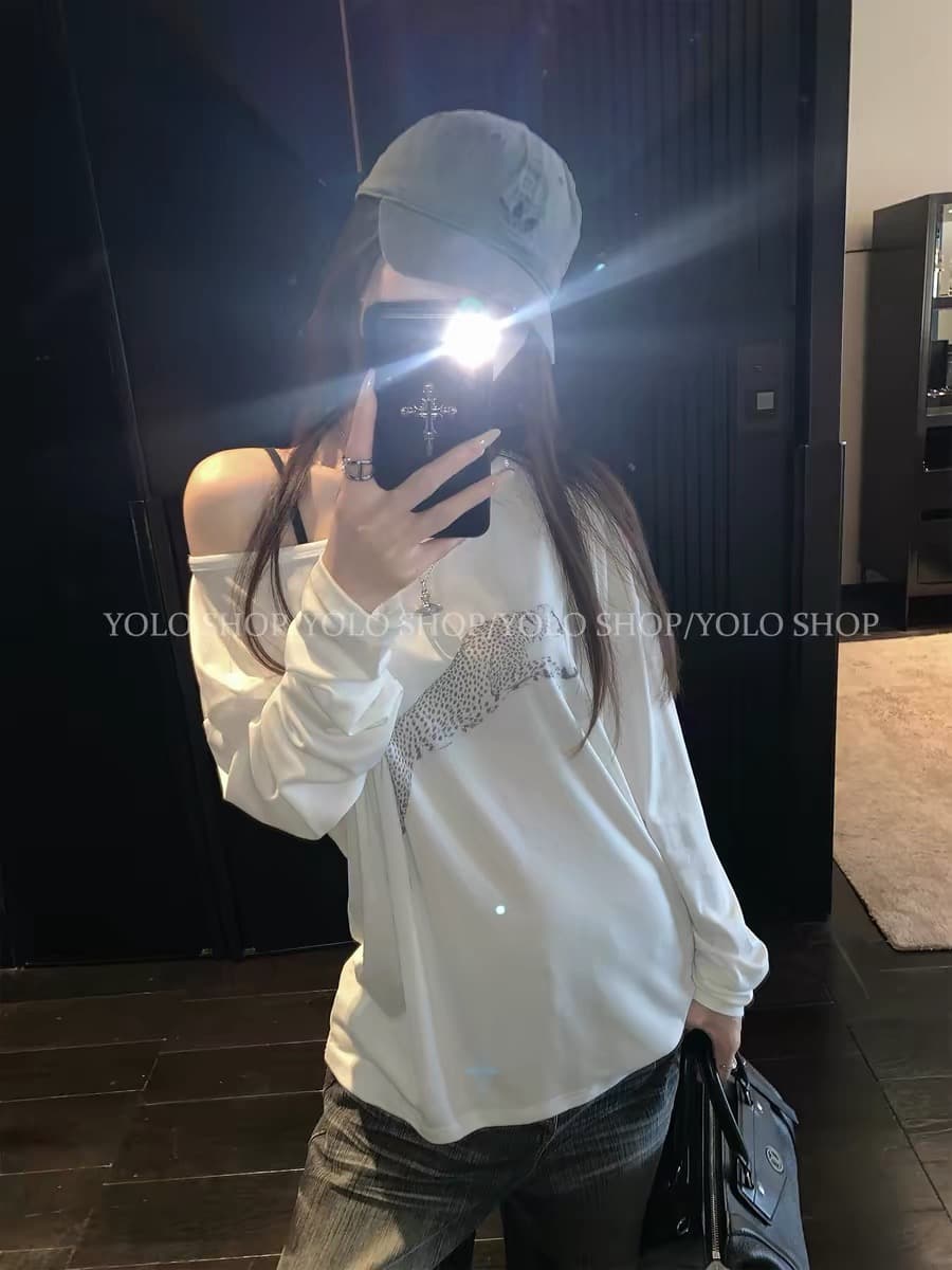 yolo shop 와 성별 사냥꾼 주간 실크 인쇄 花船 칼라 둘 착용 긴팔 니트 티셔츠 여성 여름 다용도 반팔