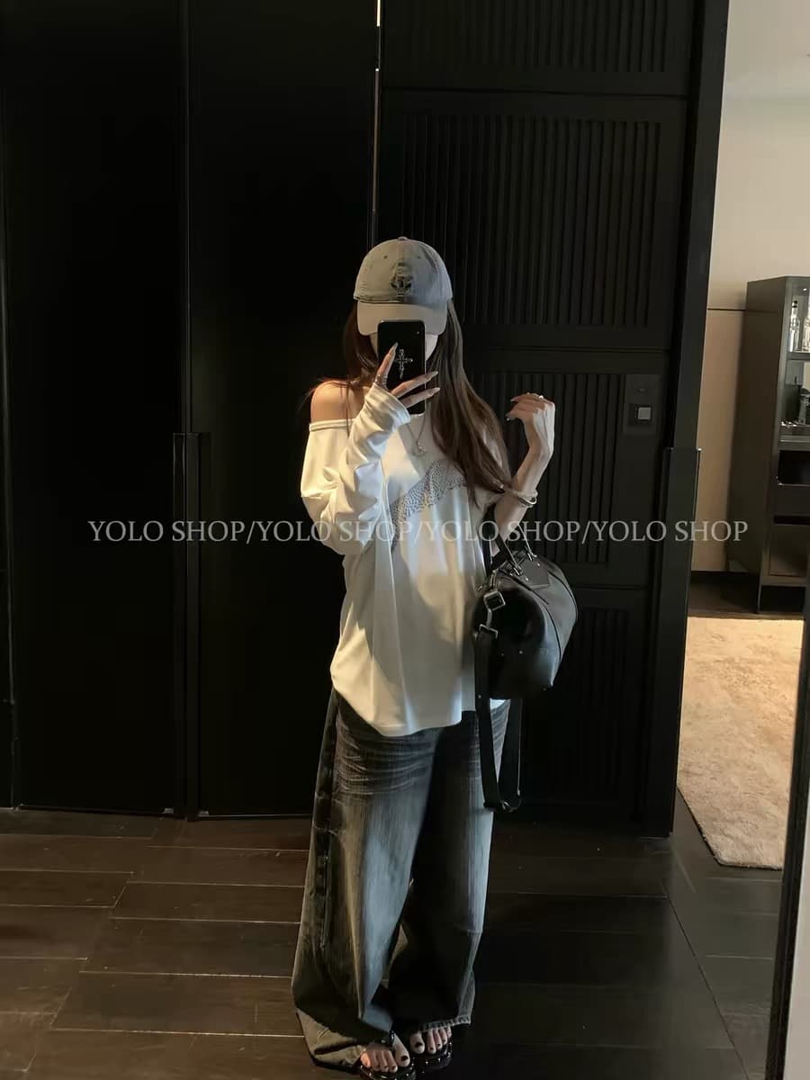 yolo shop 와 성별 사냥꾼 주간 실크 인쇄 花船 칼라 둘 착용 긴팔 니트 티셔츠 여성 여름 다용도 반팔 상세 이미지 4