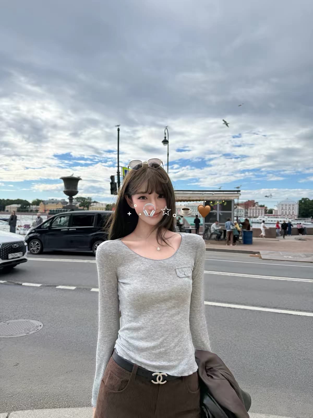 작은 예쁜 허리 주머니 tee 마이크로 볼륨 측면 u 칼라 몸매 가꾸기 라이 경기 서울 주간 실크 코튼 양모 혼방 티셔츠 여성 가을 이미지 2