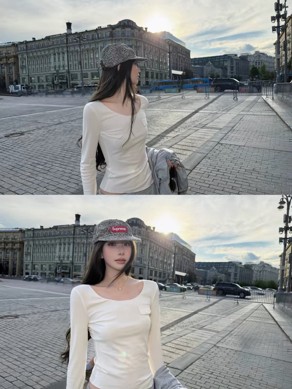 작은 예쁜 허리 주머니 tee 마이크로 볼륨 측면 u 칼라 몸매 가꾸기 라이 경기 서울 주간 실크 코튼 양모 혼방 티셔츠 여성 가을 상세 이미지 3
