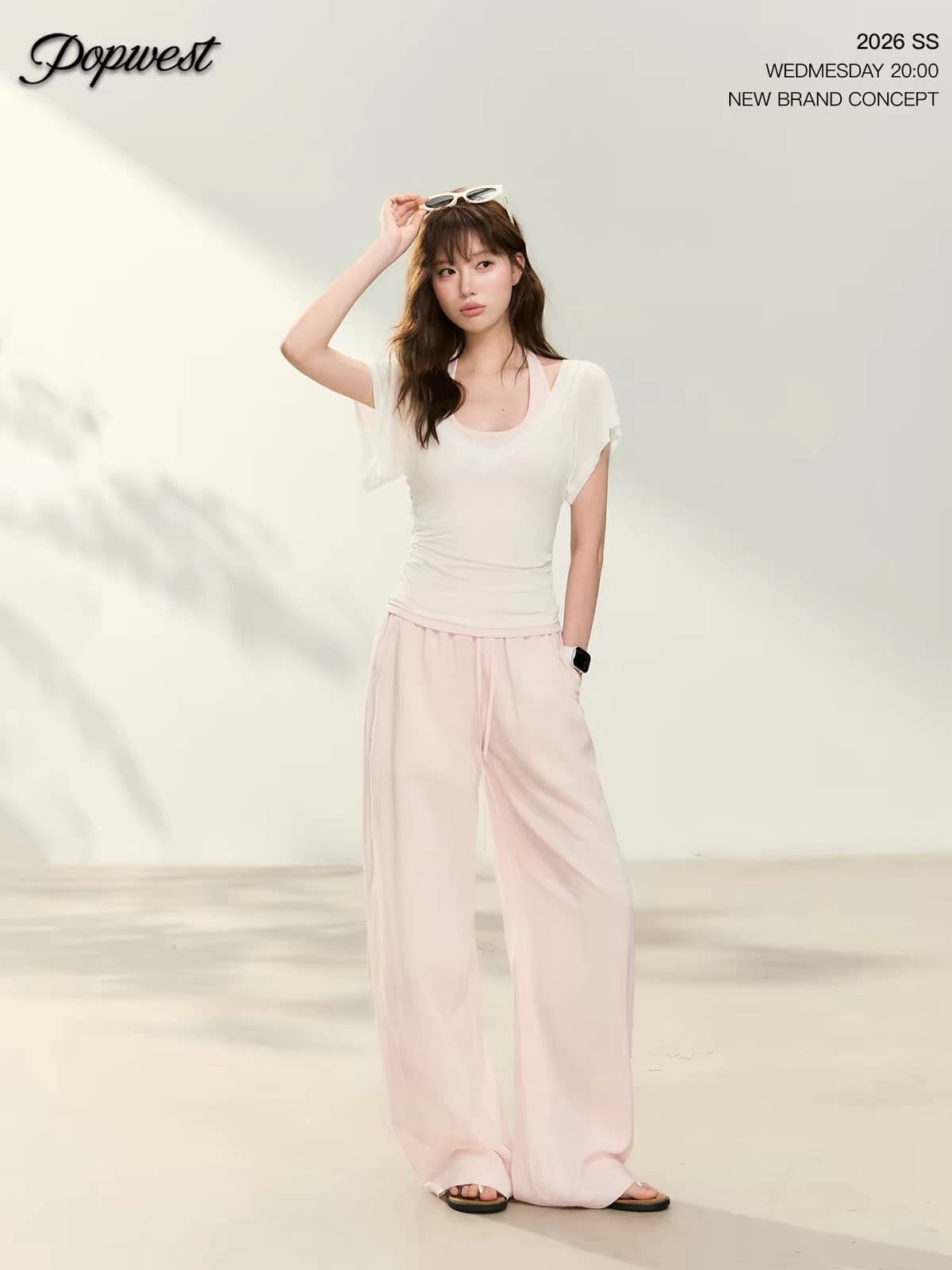 popwest 오리지널 몸매 가꾸기 행침 목 조끼 사실 두 조각 대 u 칼라 긍정적 인 어깨 반팔 티셔츠 맨위 여성 이미지 2