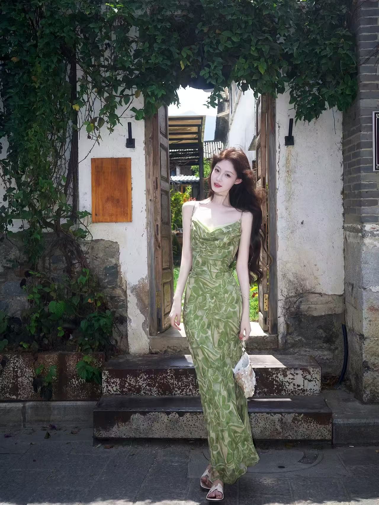 먹는다. 녹색 접시 와일드 치자 나무 라스베리 머리말 프랑스식 레트로 흔들다 칼라 슬립 드레스 품격 허리 수축 슬림해 보이는 체크무늬 드레스 이미지 4