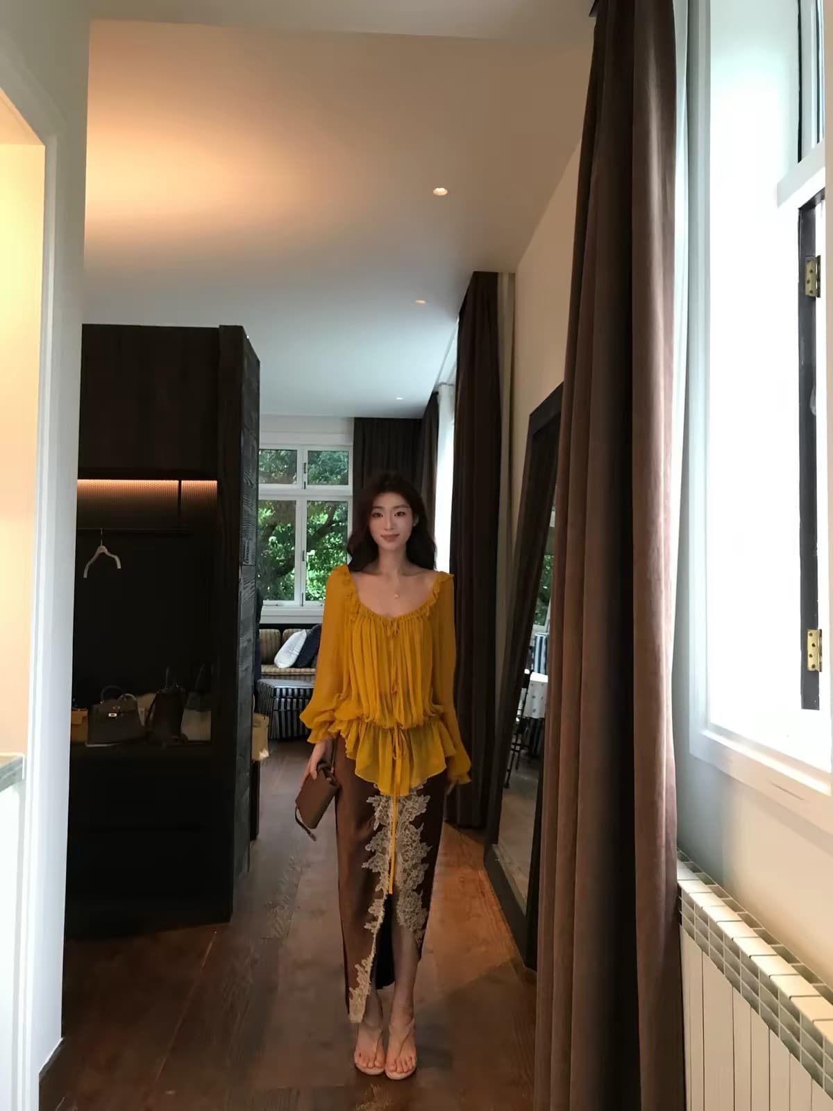 sya 크 사이 작은 웨스트 프랑스식 레이스 치마 아이들 가을 길이 수 있습니다. 조정 새틴 트임 부드러운 반신 스커트