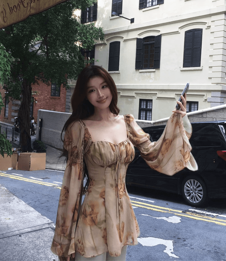 sya 크 사이 작은 웨스트 프랑스식 복잡한 고대 칼라 맨위 여성 가을 튜브탑 연꽃 잎 소매 꽃무늬 부드러운 긴팔 작은 셔츠 상세 이미지 3