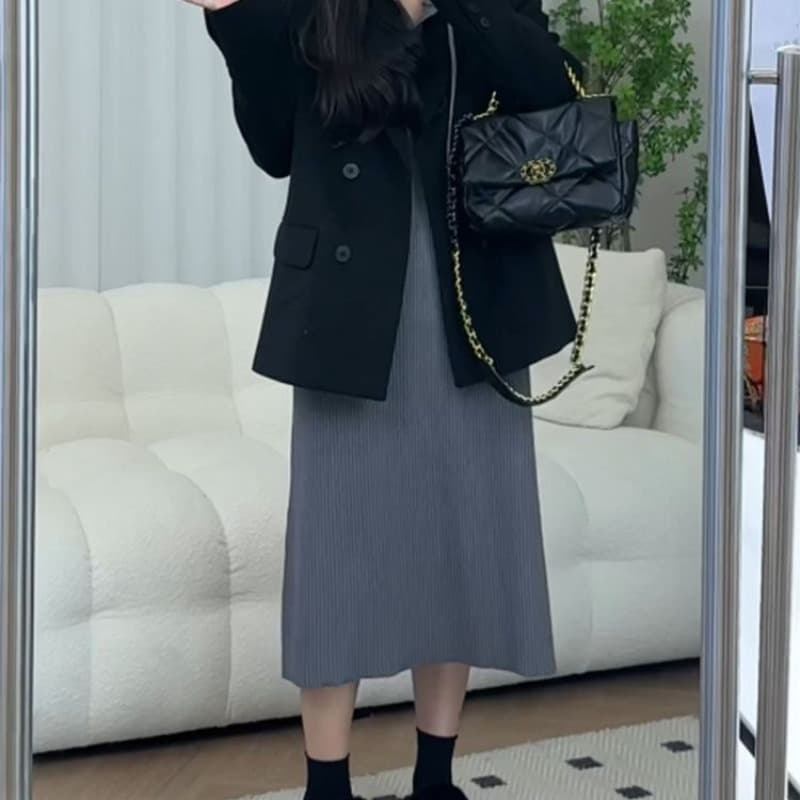 스웨터 스커트 여자 겨울 큰 사이즈 봄과 가을 옷 후드가 달린 뜨개질 스플릿 롱 스커트 연령 감소 슬림 인사이드 가져 가라. 드레스 복장 이미지 5