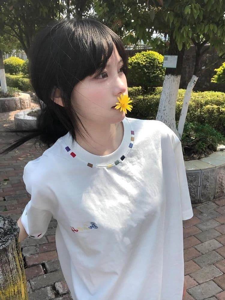 순면 240 그램 원본 자수 품질 업그레이드 트렌드 긍정적 인 어깨 루즈핏 중간 길이 가시 자수 라운드 넥 맨위 여성 의류 상세 이미지 10