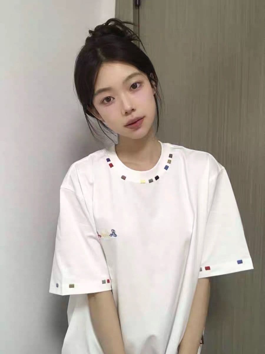 순면 240 그램 원본 자수 품질 업그레이드 자수 알파벳 티셔츠 반팔 여성 여름 드레스 여름 루즈핏 아메리칸 이미지 3