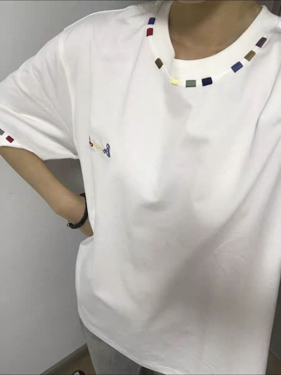 순면 240 그램 원본 자수 품질 업그레이드 자수 알파벳 티셔츠 반팔 여성 여름 드레스 여름 루즈핏 아메리칸 이미지 4