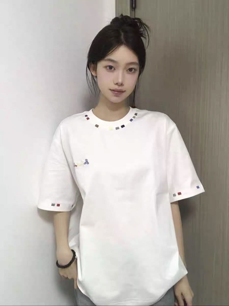 순면 240 그램 원본 자수 품질 업그레이드 자수 알파벳 티셔츠 반팔 여성 여름 드레스 여름 루즈핏 아메리칸 상세 이미지 2