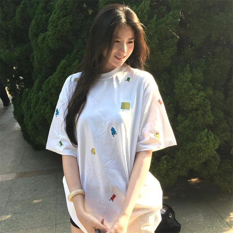 순면 240 그램 원본 자수 품질 업그레이드 아메리칸 다용도 디자인 새로운 여름 반팔 티셔츠 맨위 여성 상세 이미지 3