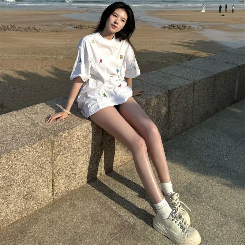 순면 240 그램 원본 자수 품질 업그레이드 아메리칸 다용도 디자인 새로운 여름 반팔 티셔츠 맨위 여성 상세 이미지 4