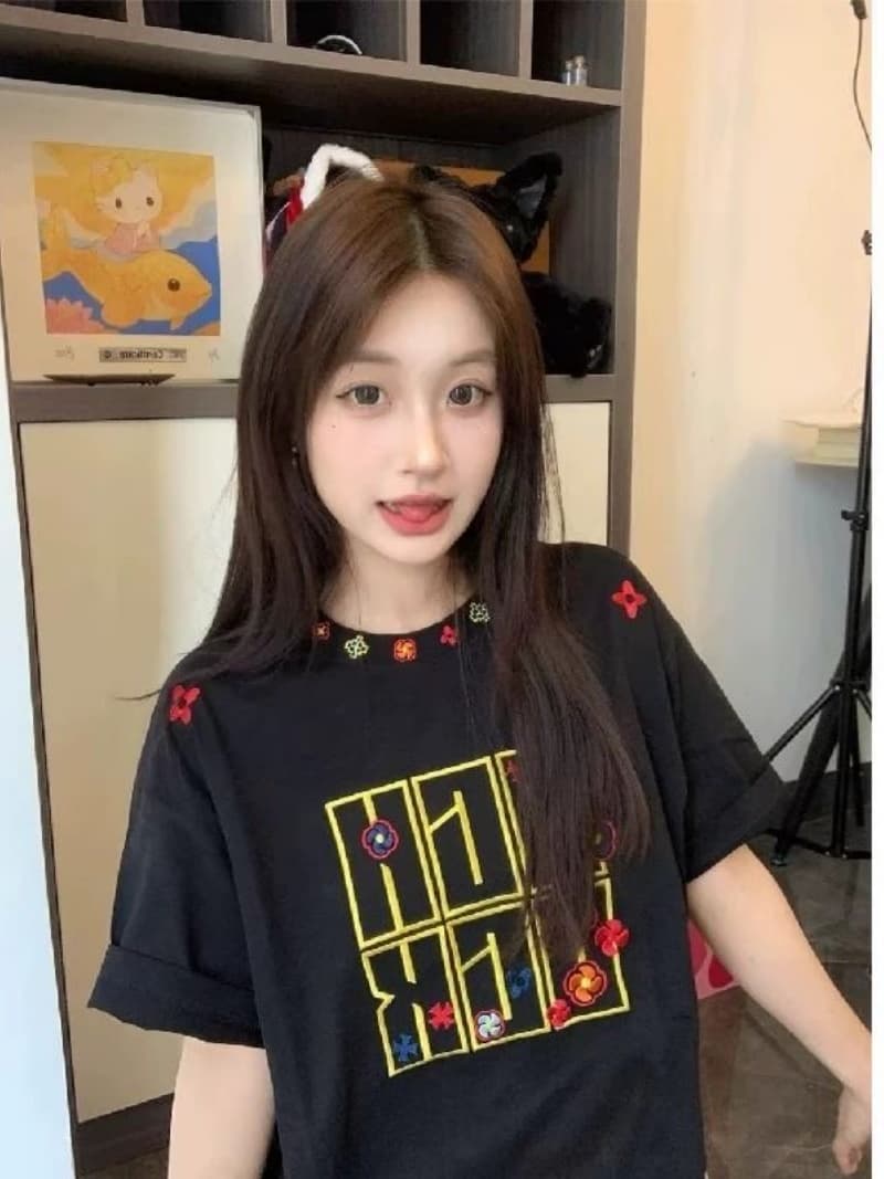 순면 240 그램 원본 자수 품질 업그레이드 소매 티셔츠 여름 새로운 캐주얼 루즈핏 조수 브랜드 루즈핏 맨위 ins 상세 이미지 7