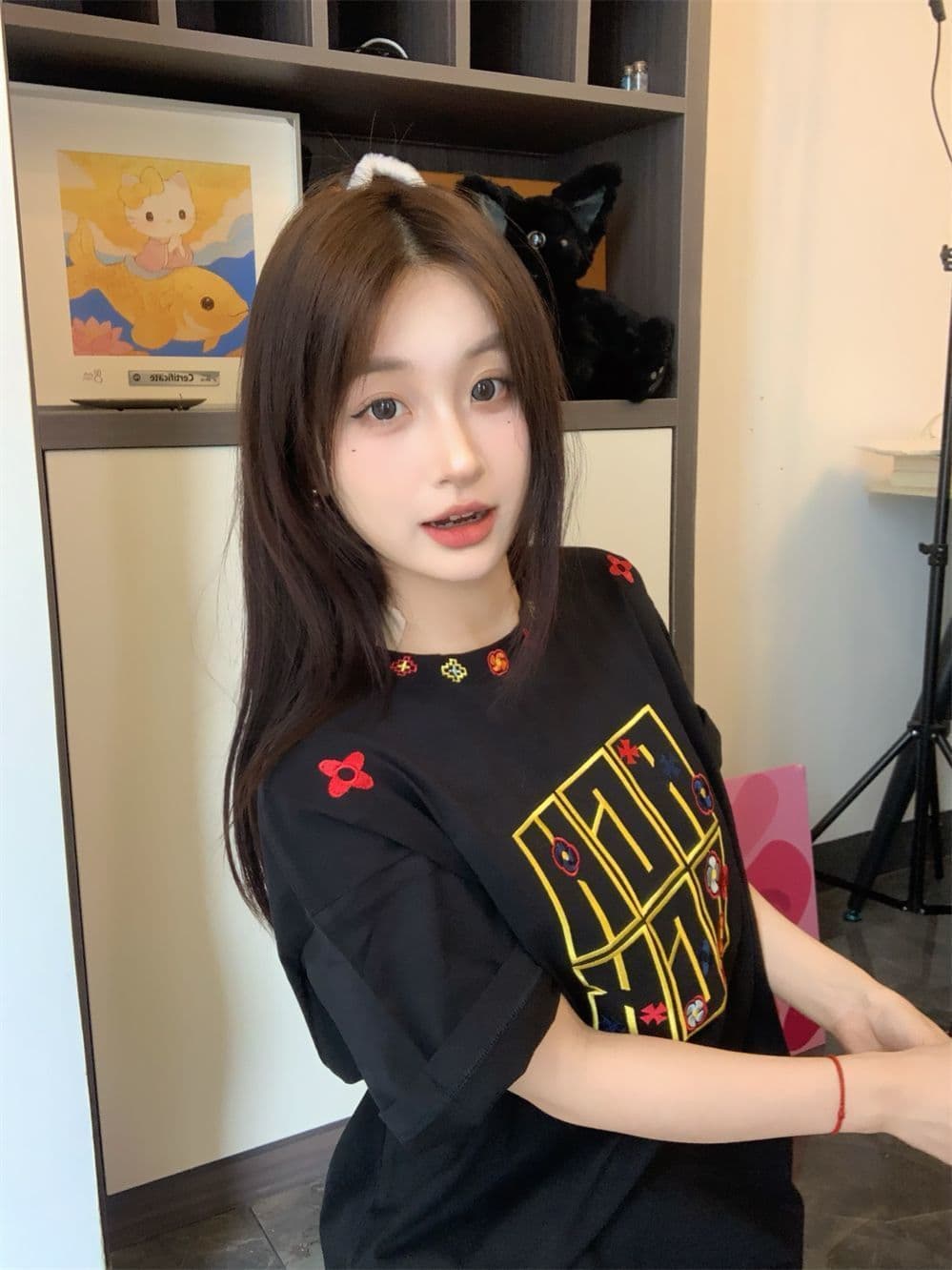 순면 240 그램 원본 자수 품질 업그레이드 아메리칸 캐주얼 디자인 여름 새로운 다용도 패션 반팔 티셔츠 이미지 2