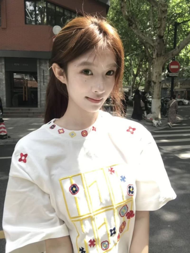 순면 240 그램 원본 자수 품질 업그레이드 여름 폭발 트렌드 패션 다용도 반팔 티셔츠 맨위 여성 이미지 2