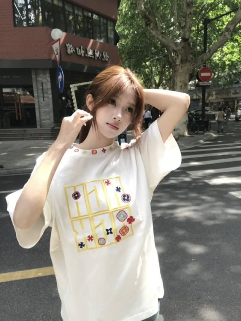 순면 240 그램 원본 자수 품질 업그레이드 여름 폭발 트렌드 패션 다용도 반팔 티셔츠 맨위 여성 상세 이미지 2