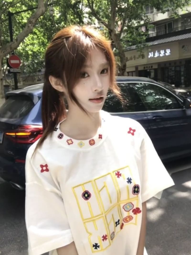 순면 240 그램 원본 자수 품질 업그레이드 여름 폭발 트렌드 패션 다용도 반팔 티셔츠 맨위 여성 상세 이미지 5