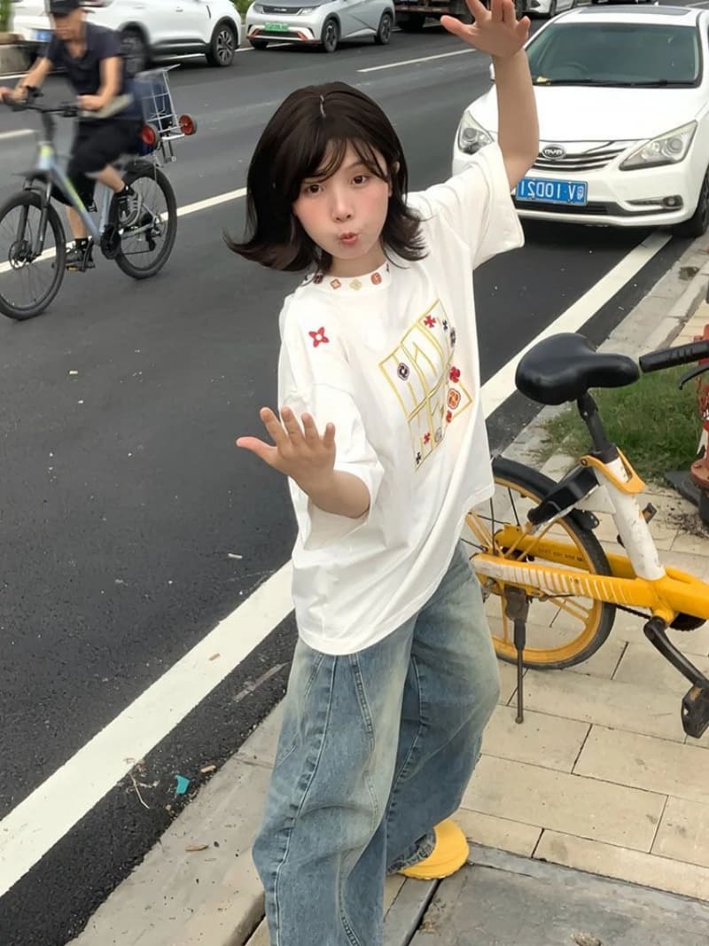 순면 240 그램 원본 자수 품질 업그레이드 자수 알파벳 작은 대중 oversize 루즈핏 반팔 티셔츠 맨위 이미지 4