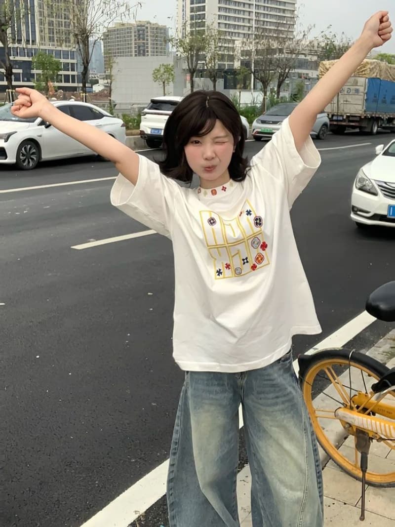 순면 240 그램 원본 자수 품질 업그레이드 자수 알파벳 작은 대중 oversize 루즈핏 반팔 티셔츠 맨위 상세 이미지 4