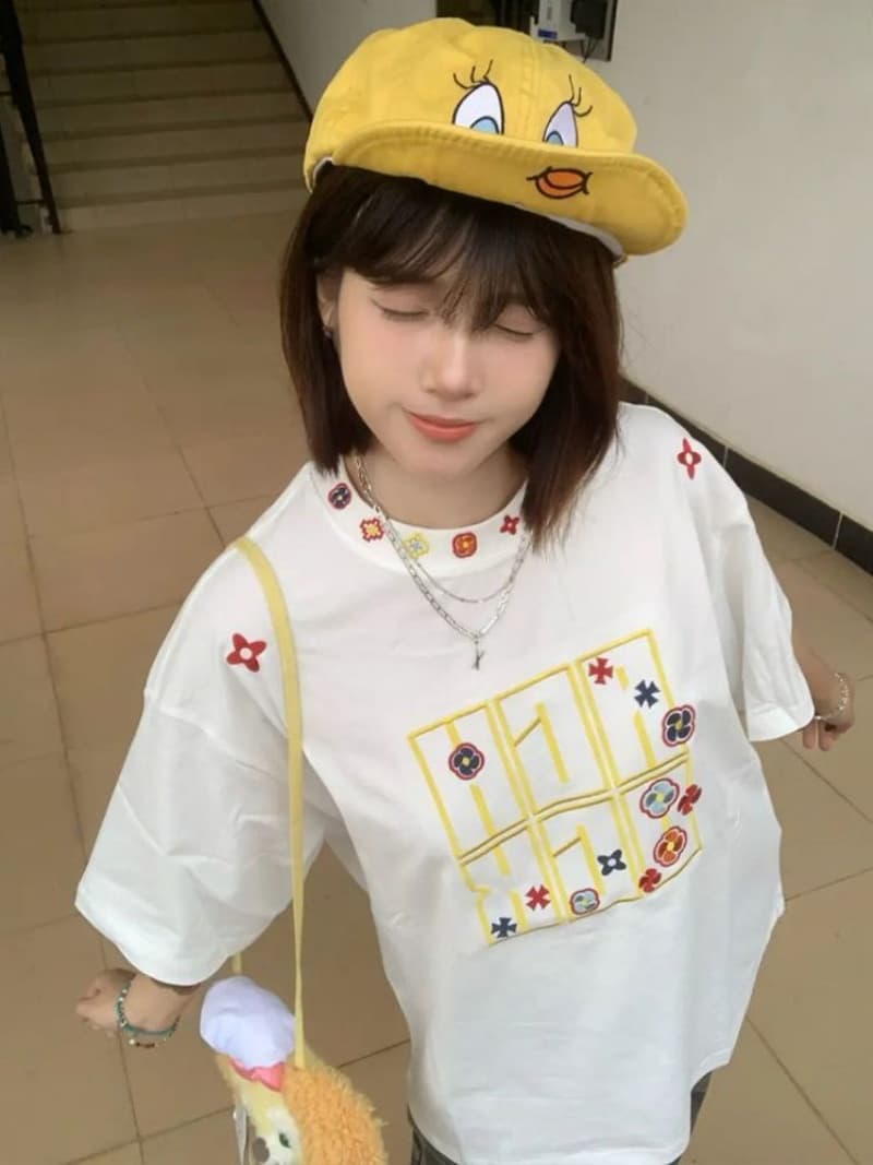 순면 240 그램 원본 자수 품질 업그레이드 아메리칸 디자인 여름 새로운 패션 다용도 루즈핏 반팔 여성