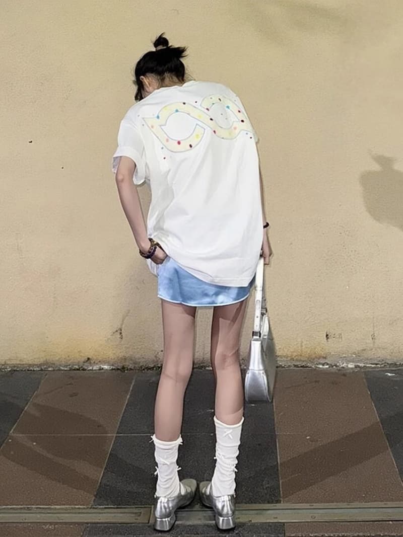 순면 240 그램 원본 자수 품질 업그레이드 여름 다용도 디자인 새로운 반팔 티셔츠 루즈핏 캐주얼 바람 이미지 4