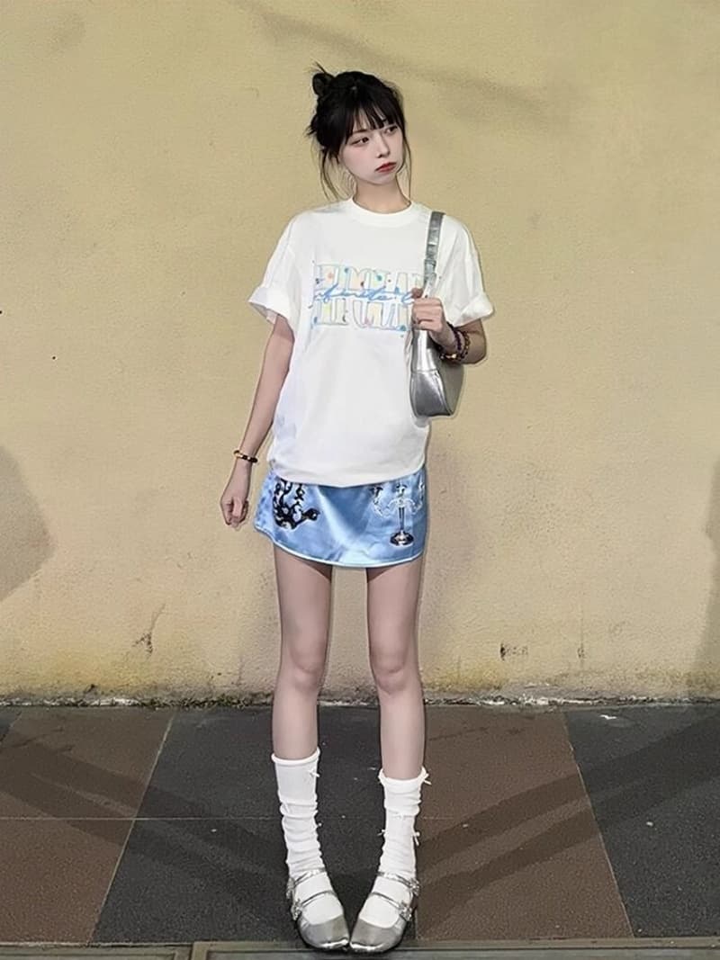 순면 240 그램 원본 자수 품질 업그레이드 여름 다용도 디자인 새로운 반팔 티셔츠 루즈핏 캐주얼 바람 상세 이미지 3