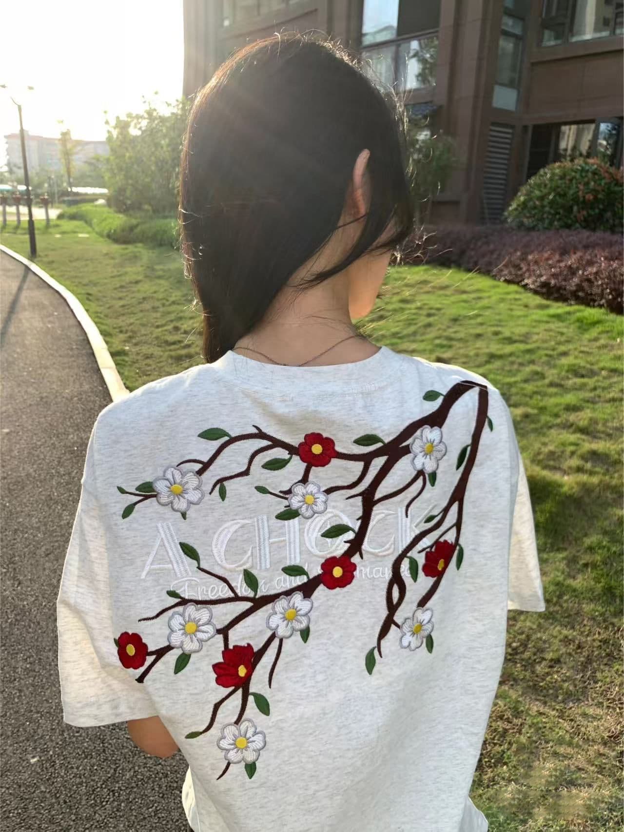 순면 240 그램 원본 자수 품질 업그레이드 아메리칸 트렌드 패션 꽃 알파벳 자수 여름 새로운 맨위 상세 이미지 5