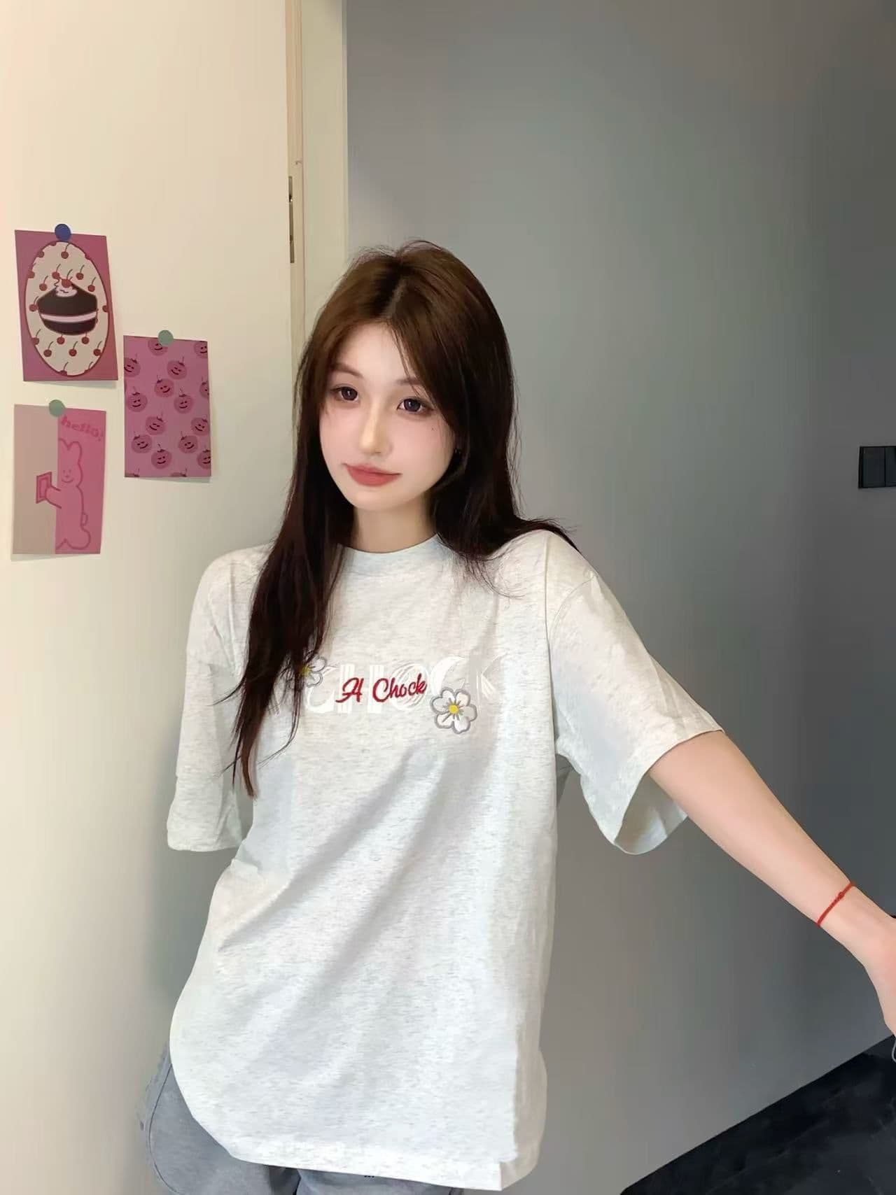 순면 240 그램 원본 자수 품질 업그레이드 아메리칸 디자인 루즈핏 알파벳 다용도 트렌드 패션 여름 반팔 이미지 2