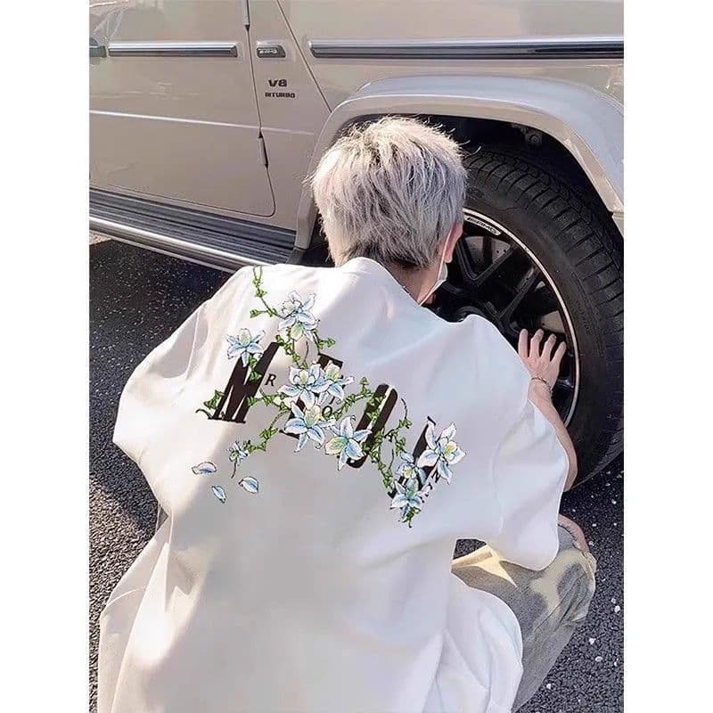 순면 240 그램 원본 자수 품질 업그레이드 아메리칸 캐주얼 루즈핏 라운드 넥 다용도 맨위 반팔 봄 여름 섹션