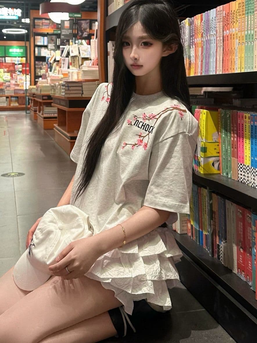 순면 240 그램 원본 자수 품질 업그레이드 아메리칸 디자인 화이트 회색 맨위 알파벳 꽃 반팔 티셔츠 상세 이미지 3