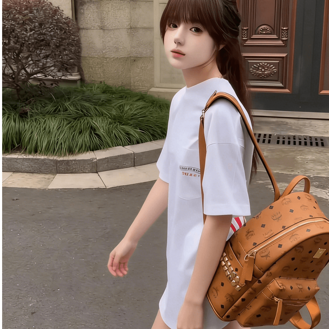 있음 선적 원본 대 프린트 주머니 프린트 19 지점 230 크 순면 여름 새로운 벨트 주머니 티셔츠 여성 상세 이미지 2