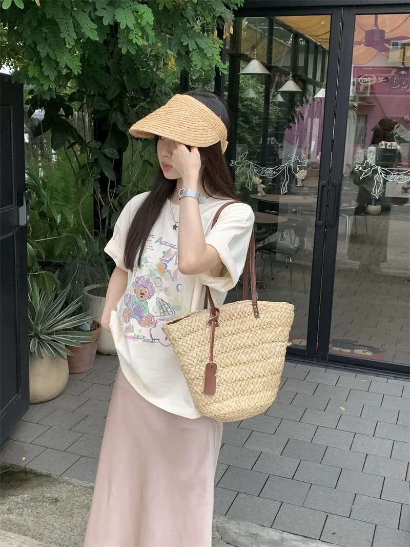 순면 빗질하다 닫기 220 그램 달콤함 귀여운 반팔 티셔츠 여성 루즈핏 다용도 재미있는 프린트 맨위 상세 이미지 14