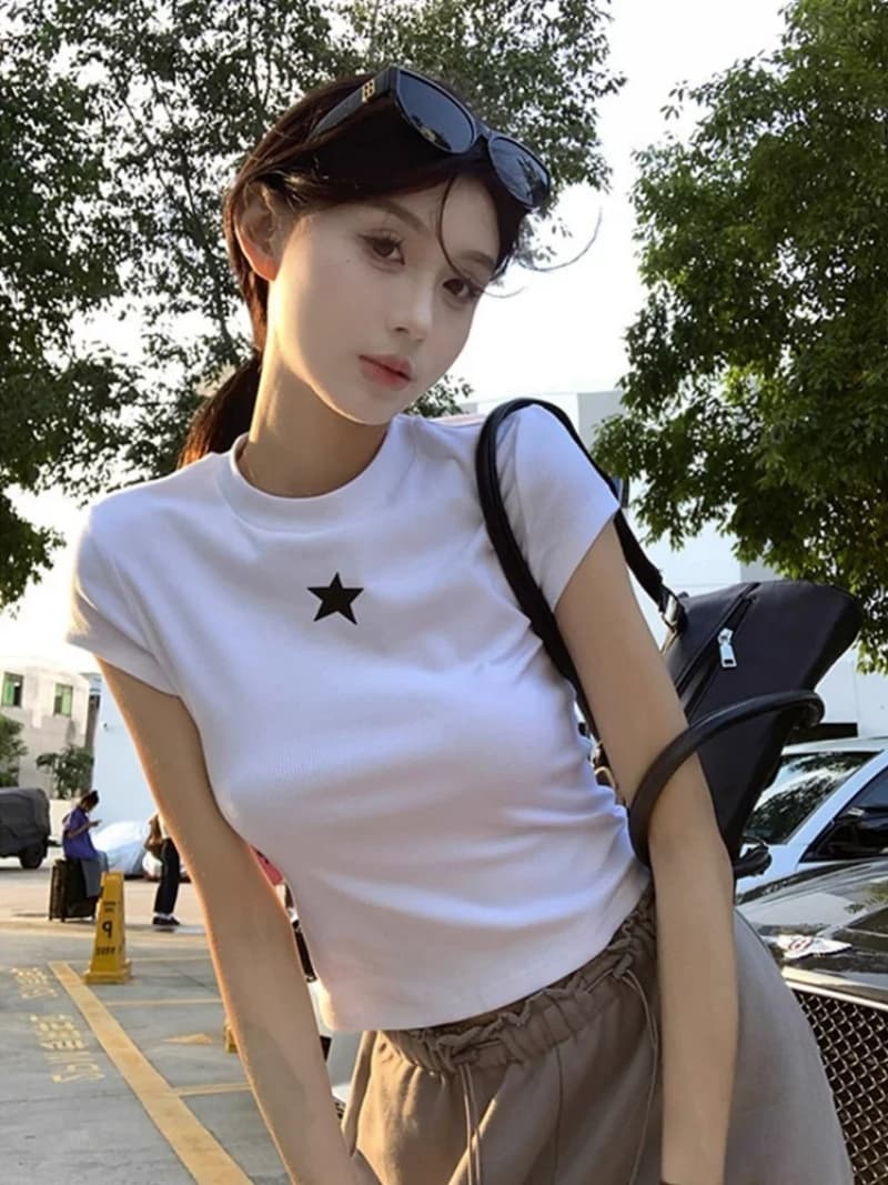 40 230 크 95 면 5 암모니아 Lun 이후 패키지 칼라 폭발 여름 리브 몸매 가꾸기 반소매 쇼트 스타일 상세 이미지 2