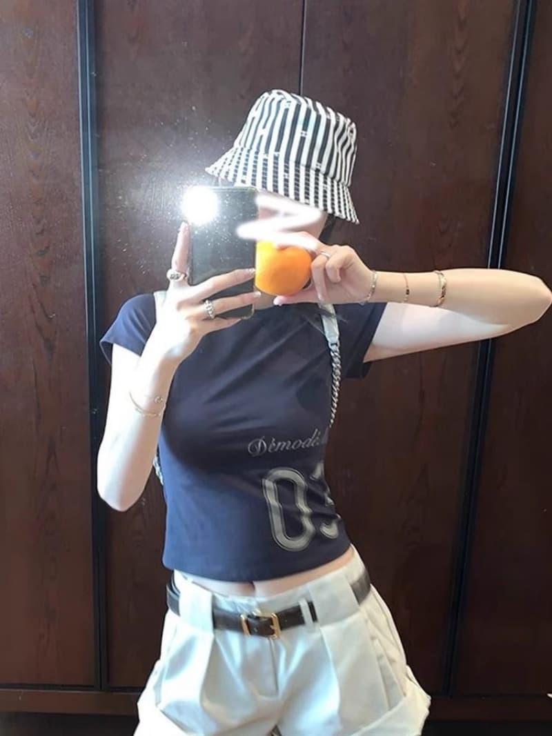 40 230 크 95 면 5 암모니아 Lun 이후 패키지 칼라 프린트 몸매 가꾸기 허리 수축 반팔 티셔츠 여성 이미지 3