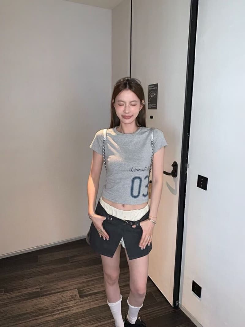 40 230 크 95 면 5 암모니아 Lun 이후 패키지 칼라 프린트 몸매 가꾸기 허리 수축 반팔 티셔츠 여성 상세 이미지 2