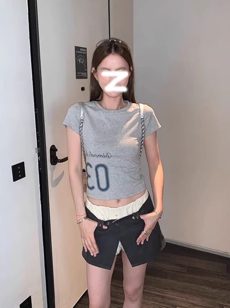 40 230 크 95 면 5 암모니아 Lun 이후 패키지 칼라 프린트 몸매 가꾸기 허리 수축 반팔 티셔츠 여성 상세 이미지 5