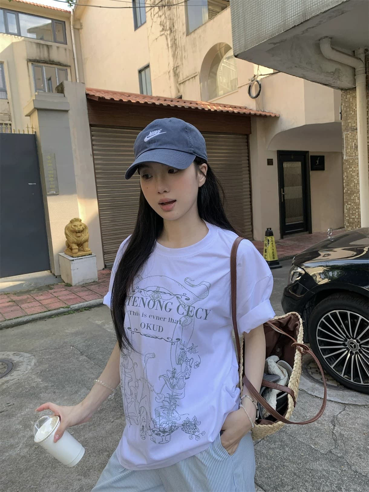 순면 빗질하다 닫기 220 그램 화이트 알파벳 프린트 라운드 넥 반팔 티셔츠 여성 여름 아메리칸 느긋한 이미지 2