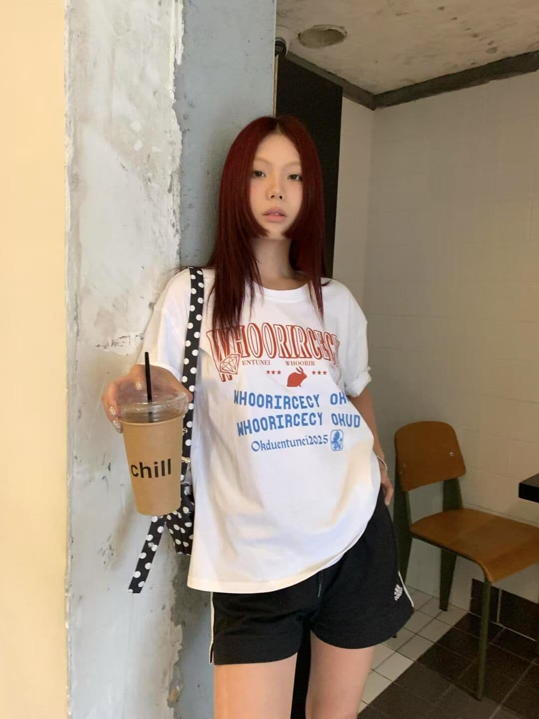 순면 빗질하다 닫기 220 그램 아메리칸 프린트 루즈핏 캐주얼 바람 다용도 여름 반팔 상세 이미지 2