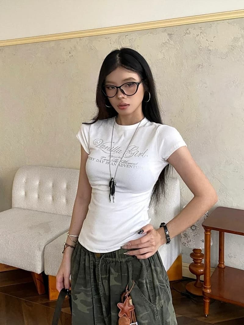 원본 은 분말 프린트 핫픽스 40 95 면 230 크 순면 아메리칸 라운드 넥 슬림해 보이는 긍정적 인 어깨 반팔 여성 상세 이미지 3