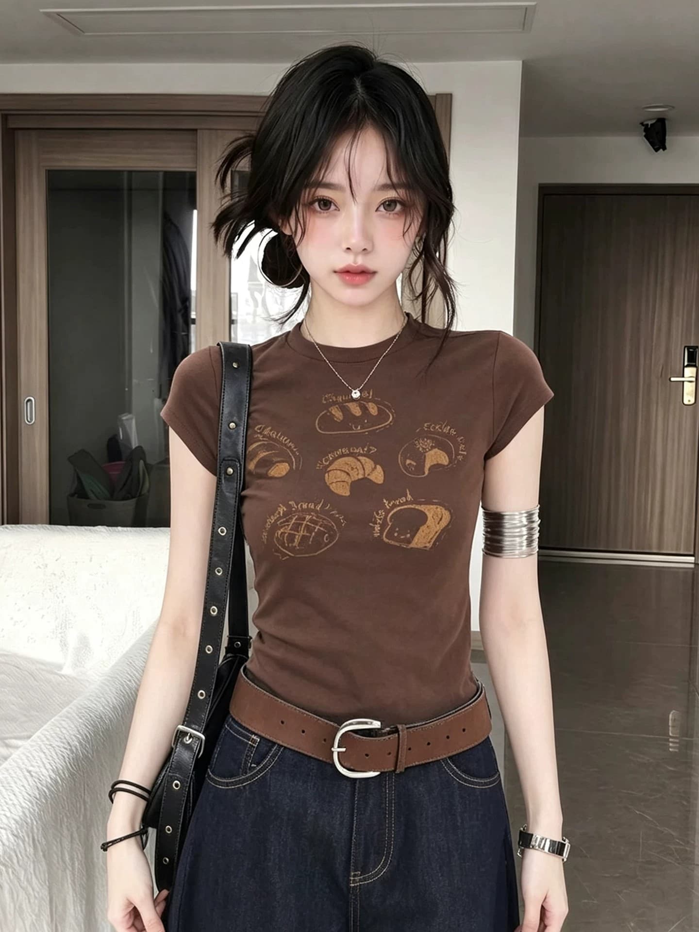 원본 핏 스타일 색상 차이 없음 40 95 면 230 크 순면 아메리칸 몸매 가꾸기 긍정적 인 어깨 반팔 티셔츠 여성 상세 이미지 6