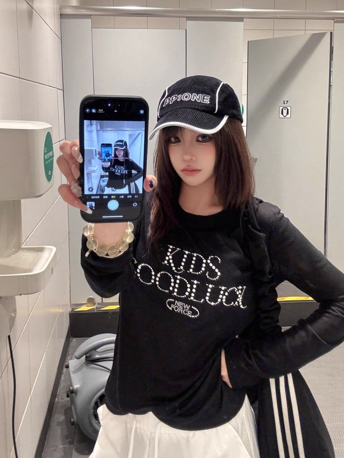 주간 실크 양모 원단 원본 뜨거운 구슬 솜씨 아메리칸 이른 가을 핫픽스 라운드 넥 긴팔 tee 여성 상세 이미지 4
