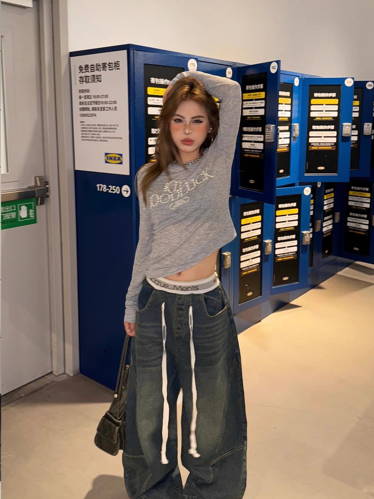 주간 실크 양모 원단 원본 뜨거운 구슬 솜씨 아메리칸 레트로 핫걸 핫픽스 긴 소매 티셔츠 이미지 2