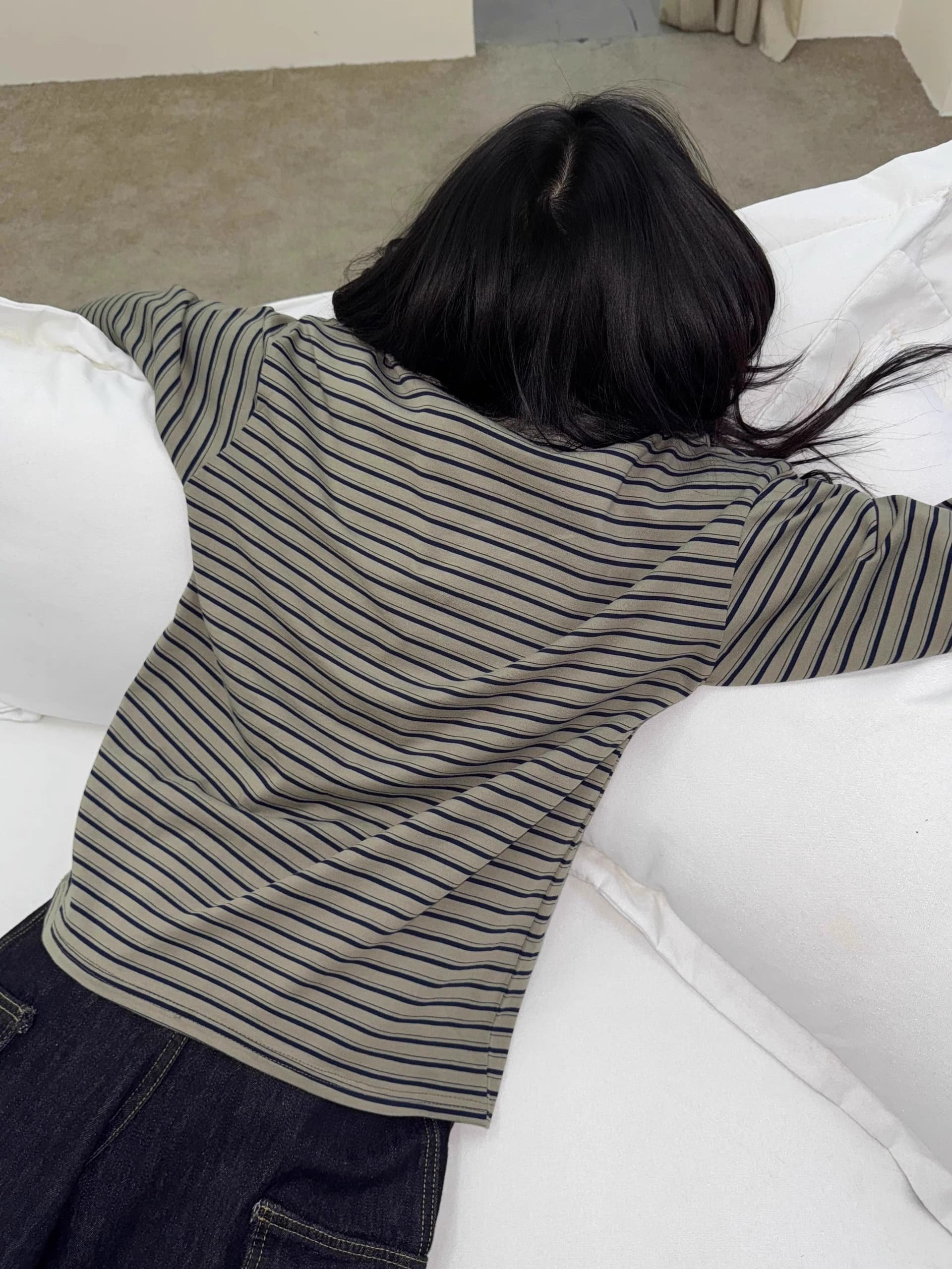 원본 원단 240 그램 조수 브랜드 더블 실 고급 빗질된 면 헨리 칼라 느긋한 바람 긴팔 티셔츠 여성 봄 새로운 이미지 2