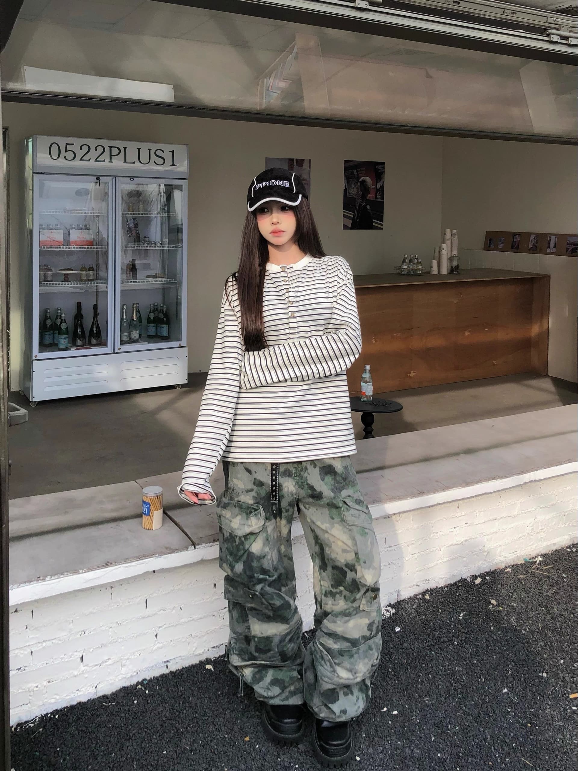 원본 원단 240 그램 조수 브랜드 더블 실 고급 빗질된 면 헨리 칼라 느긋한 바람 긴팔 티셔츠 여성 봄 새로운 상세 이미지 4