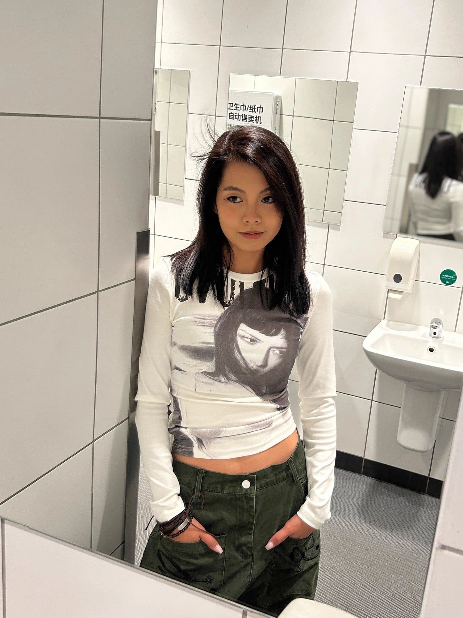 원본 원단 32 260 그램 95 면 인물 프린트 긍정적 인 어깨 몸매 가꾸기 긴팔 티셔츠 핫걸