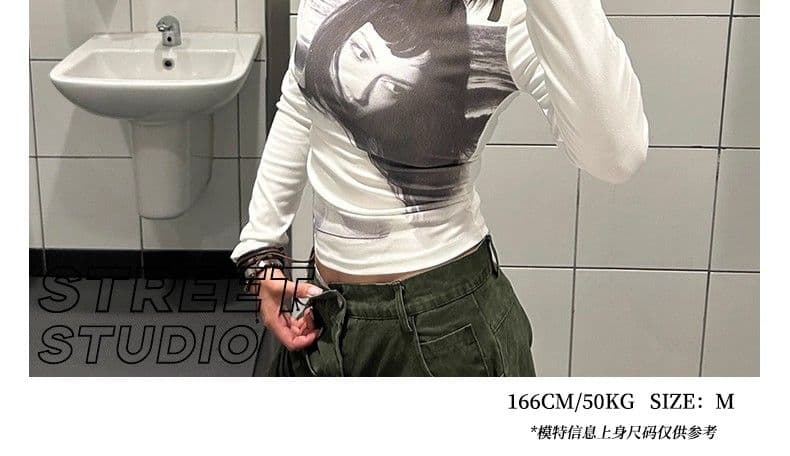 원본 원단 32 260 그램 95 면 인물 프린트 긍정적 인 어깨 몸매 가꾸기 긴팔 티셔츠 핫걸 상세 이미지 3