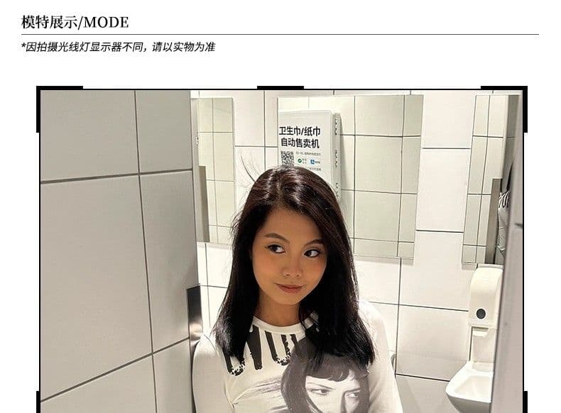 원본 원단 32 260 그램 95 면 인물 프린트 긍정적 인 어깨 몸매 가꾸기 긴팔 티셔츠 핫걸 상세 이미지 5