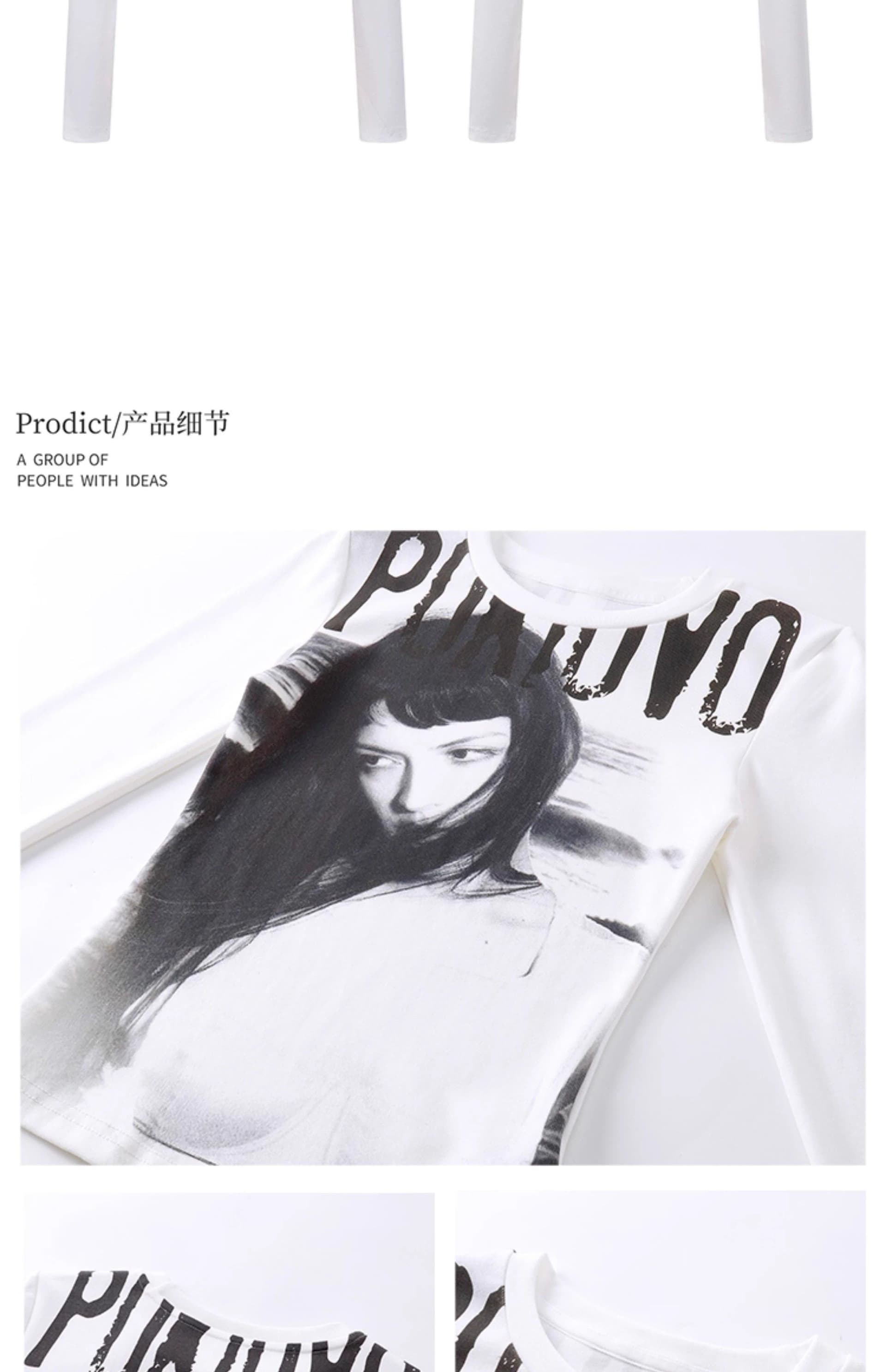 원본 원단 32 260 그램 95 면 핫걸 긴팔 티셔츠 이른 가을 인물 프린트 몸매 가꾸기 상세 이미지 5