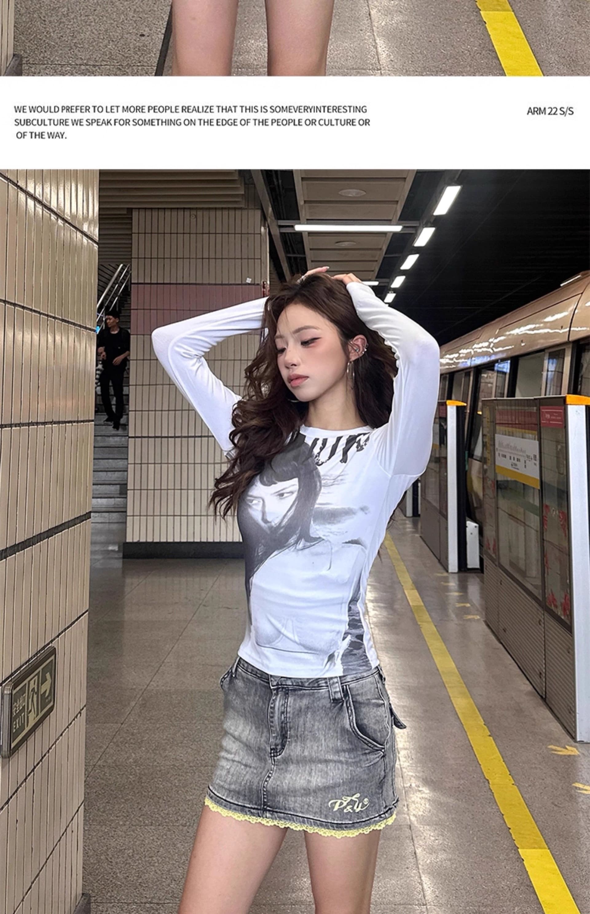 원본 원단 32 260 그램 95 면 핫걸 긴팔 티셔츠 이른 가을 인물 프린트 몸매 가꾸기 상세 이미지 11